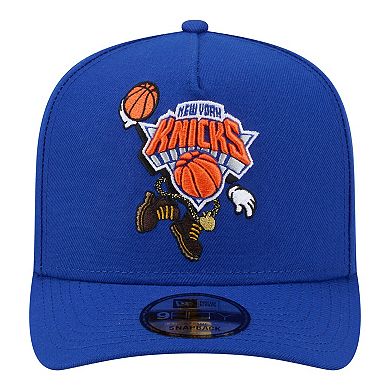 Men's New Era Blue New York Knicks Injection Cartoon Logo A-Frame 9FIFTY Adjustable Hat