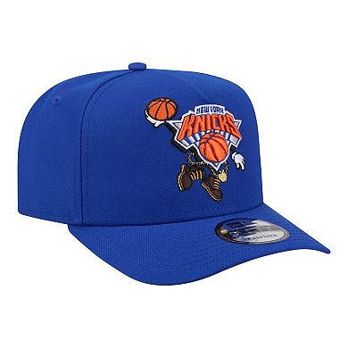 Men's New Era Blue New York Knicks Injection Cartoon Logo A-Frame 9FIFTY Adjustable Hat