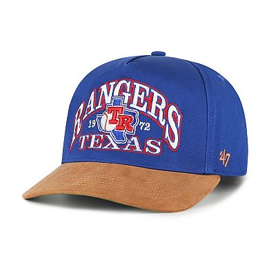 Men's '47 Royal/Brown Texas Rangers Cooperstown Break Wood Suede Hitch Adjustable Hat