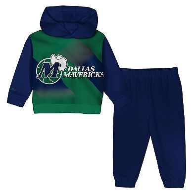 Toddler Mitchell & Ness Navy/Green Dallas Mavericks Big Face Oversized Pullover Hoodie & Pants Set