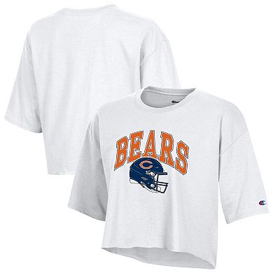 Women's Champion White Chicago Bears Boyfriend Cropped T-Shirt
