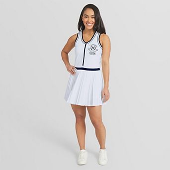 Women's WEAR by Erin Andrews White New York Yankees Zip-Front Pleated Tri-Blend Tank Dress