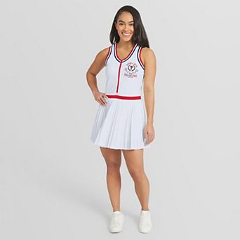 Women's WEAR by Erin Andrews White Philadelphia Phillies Zip-Front Pleated Tri-Blend Tank Dress