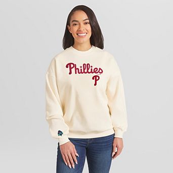 Women's WEAR by Erin Andrews Cream Philadelphia Phillies Heavyweight Crew Neck Sweatshirt
