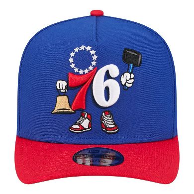 Men's New Era Royal Philadelphia 76ers Injection Cartoon Logo A-Frame 9FIFTY Adjustable Hat