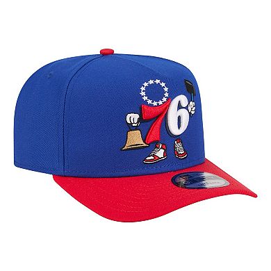 Men's New Era Royal Philadelphia 76ers Injection Cartoon Logo A-Frame 9FIFTY Adjustable Hat