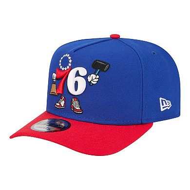 Men's New Era Royal Philadelphia 76ers Injection Cartoon Logo A-Frame 9FIFTY Adjustable Hat