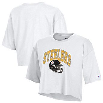 Women's Champion White Pittsburgh Steelers Boyfriend Cropped T-Shirt