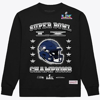 Men's Mitchell & Ness Black Seattle Seahawks Super Bowl LX Champions Helmet Sweatshirt