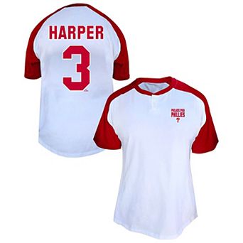 Women's Profile Bryce Harper White Philadelphia Phillies Plus Size Name & Number Raglan Henley T-Shirt