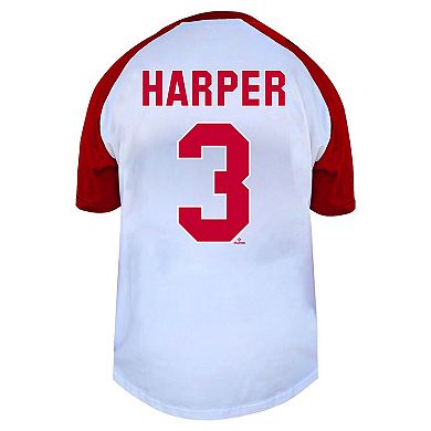 Women's Profile Bryce Harper White Philadelphia Phillies Plus Size Name & Number Raglan Henley T-Shirt