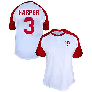 Women's Profile Bryce Harper White Philadelphia Phillies Plus Size Name & Number Raglan Henley T-Shirt