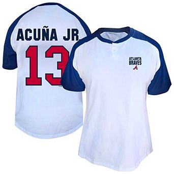 Women's Profile Ronald Acuña Jr. White Atlanta Braves Plus Size Name & Number Raglan Henley T-Shirt