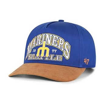 Men's '47 Royal/Brown Seattle Mariners Cooperstown Break Wood Suede Hitch Adjustable Hat