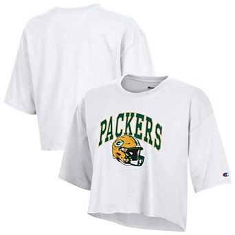 Women's Champion White Green Bay Packers Boyfriend Cropped T-Shirt