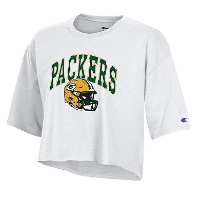 Women's Champion White Green Bay Packers Boyfriend Cropped T-Shirt