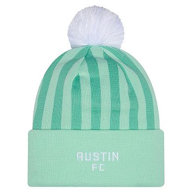 Youth New Era Mint Austin FC Jersey Hook Cuffed Knit Hat with Pom