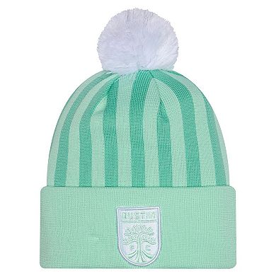 Youth New Era Mint Austin FC Jersey Hook Cuffed Knit Hat with Pom