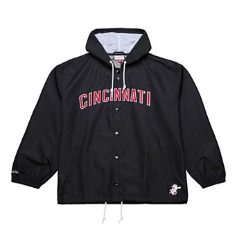 Men's Mitchell & Ness Black Cincinnati Reds Full-Snap Hooded Coaches Jacket