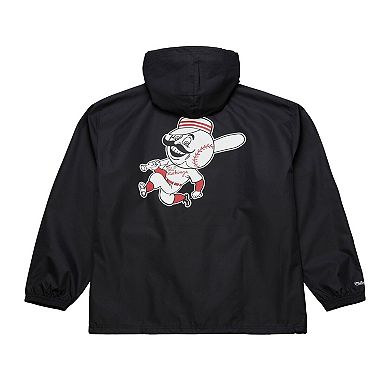 Men's Mitchell & Ness Black Cincinnati Reds Full-Snap Hooded Coaches Jacket