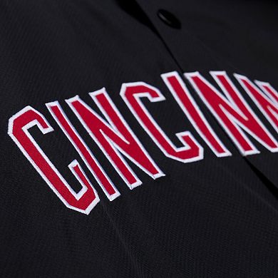 Men's Mitchell & Ness Black Cincinnati Reds Full-Snap Hooded Coaches Jacket