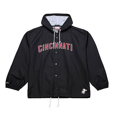 Men's Mitchell & Ness Black Cincinnati Reds Full-Snap Hooded Coaches Jacket