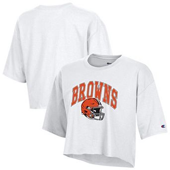 Women's Champion White Cleveland Browns Boyfriend Cropped T-Shirt