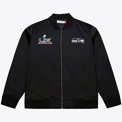 Men's Mitchell & Ness Black Seattle Seahawks Super Bowl LX Champions Full-Zip Bomber Jacket