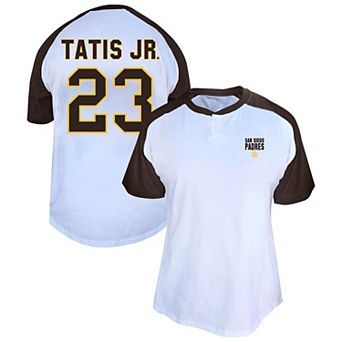 Women's Profile Fernando Tatis Jr. White San Diego Padres Plus Size Name & Number Raglan Henley T-Shirt