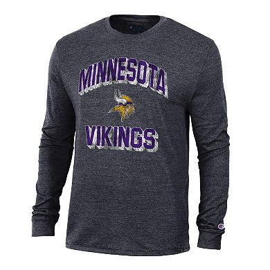 Men's Champion Heather Black Minnesota Vikings Ultimate Tri-Blend Long Sleeve T-Shirt