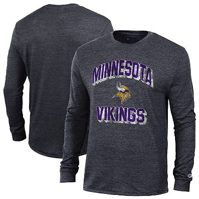 Men's Champion Heather Black Minnesota Vikings Ultimate Tri-Blend Long Sleeve T-Shirt