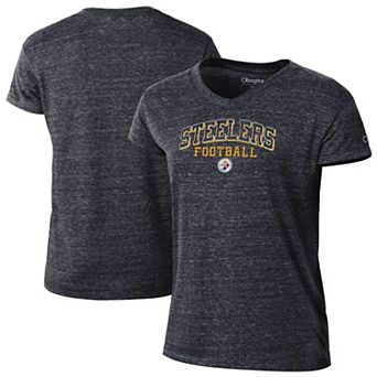 Women's Champion Black Pittsburgh Steelers Triumph Tri-Blend V-Neck T-Shirt