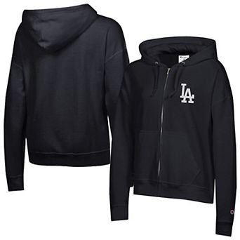 Women's Champion Black Los Angeles Dodgers Powerblend Fleece Full-Zip Hoodie