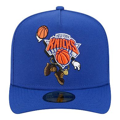 Men's New Era Blue New York Knicks Injection Cartoon Logo A-Frame 59FIFTY Fitted Hat