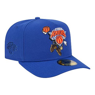 Men's New Era Blue New York Knicks Injection Cartoon Logo A-Frame 59FIFTY Fitted Hat