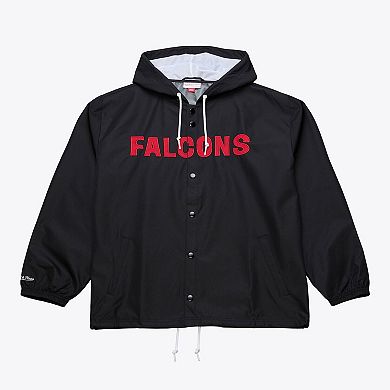 Men's Mitchell & Ness Black Atlanta Falcons Coaches Full-Snap Hooded Windbreaker Jacket