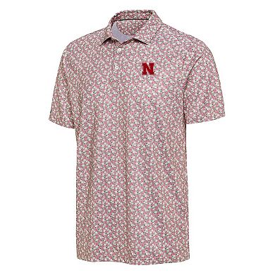 Men's Antigua Pink Nebraska Huskers Desert Dry Dogwood Polo