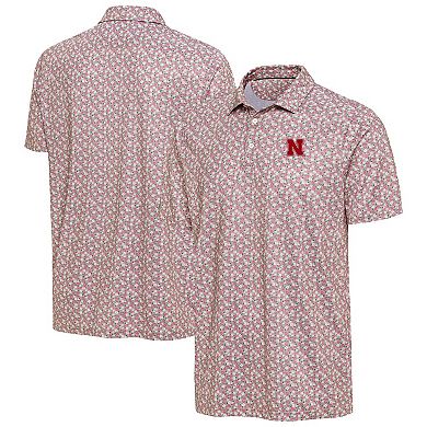 Men's Antigua Pink Nebraska Huskers Desert Dry Dogwood Polo