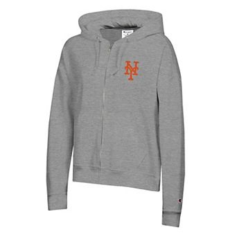 Women's Champion Heather Gray New York Mets Powerblend Fleece Full-Zip Hoodie