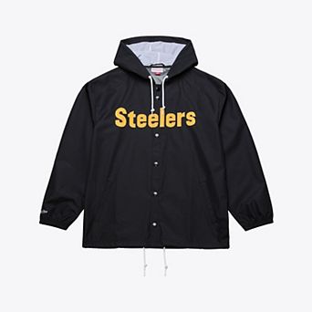 Men's Mitchell & Ness Black Pittsburgh Steelers Coaches Full-Snap Hooded Windbreaker Jacket
