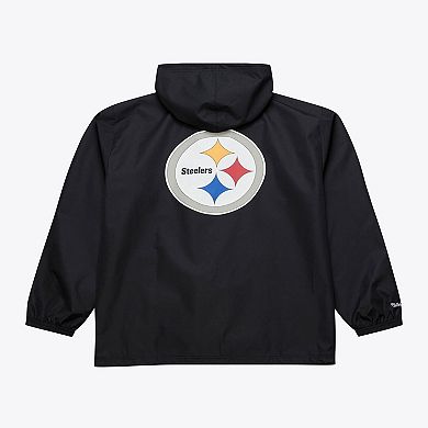 Men's Mitchell & Ness Black Pittsburgh Steelers Coaches Full-Snap Hooded Windbreaker Jacket