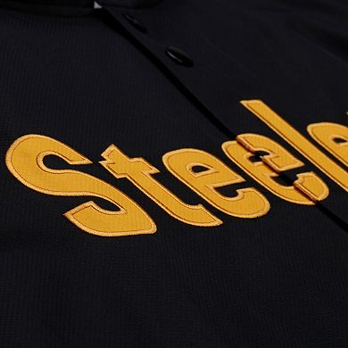 Men's Mitchell & Ness Black Pittsburgh Steelers Coaches Full-Snap Hooded Windbreaker Jacket