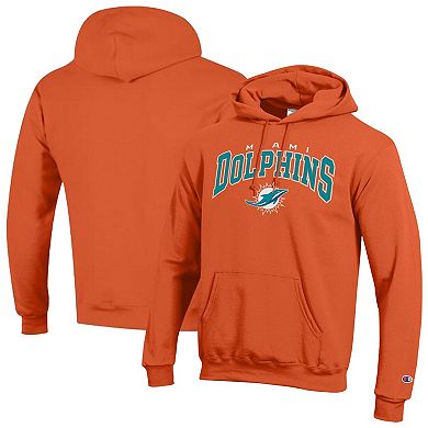 Men's Champion Orange Miami Dolphins Powerblend Arch over Logo Hoodie