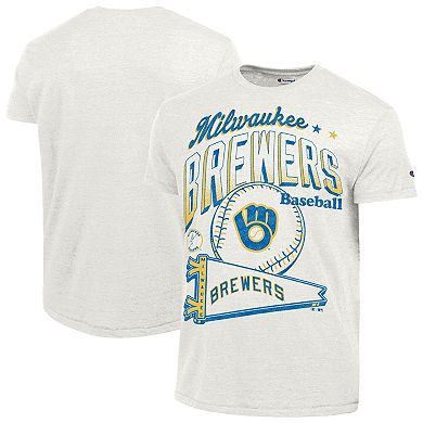 Men's Champion White Milwaukee Brewers Winning Tradition Cooperstown Tri-Blend T-Shirt