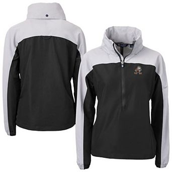 Women's Cutter & Buck Black Cleveland Browns Charter Eco Recycled Half-Zip Hooded Anorak Jacket