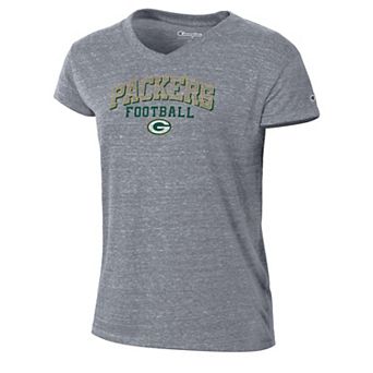 Women's Champion Heather Gray Green Bay Packers Triumph Tri-Blend V-Neck T-Shirt