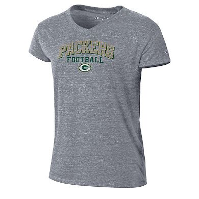 Women's Champion Gray Green Bay Packers Triumph Tri-Blend V-Neck T-Shirt