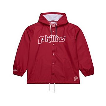 Men's Mitchell & Ness Red Philadelphia Phillies Full-Snap Hooded Coaches Jacket