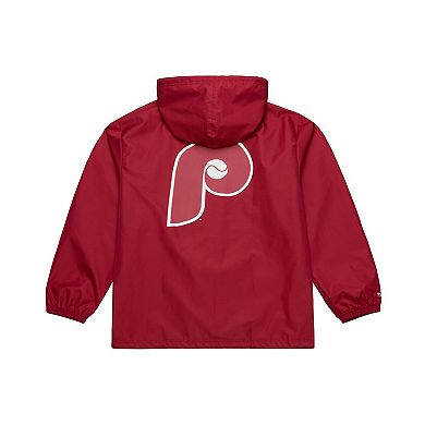 Men's Mitchell & Ness Red Philadelphia Phillies Full-Snap Hooded Coaches Jacket