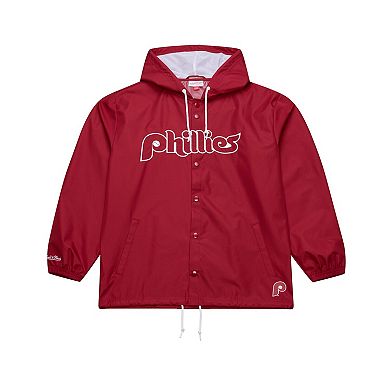 Men's Mitchell & Ness Red Philadelphia Phillies Full-Snap Hooded Coaches Jacket